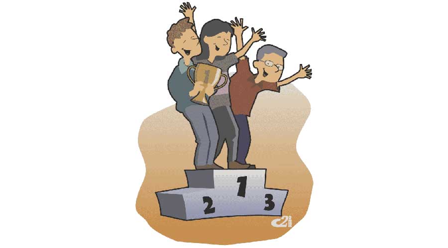 Illustrerad figurpall med tre personer